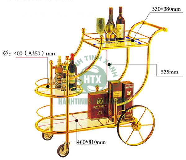 Chi tiết kích thước xe đẩy rượu trà dùng trong nhà hàng