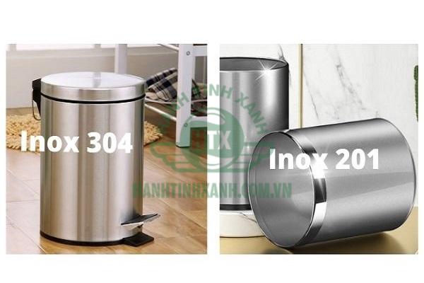 Thùng rác inox 304 và inox 201 độ bền cao, sáng bóng phù hợp sử dụng trong nhiều không gian