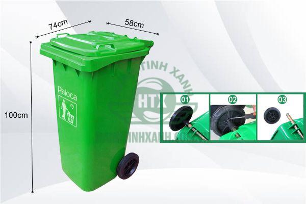 Chi tiết kích thước thùng rác 240 lít HDPE thương hiệu Paloca