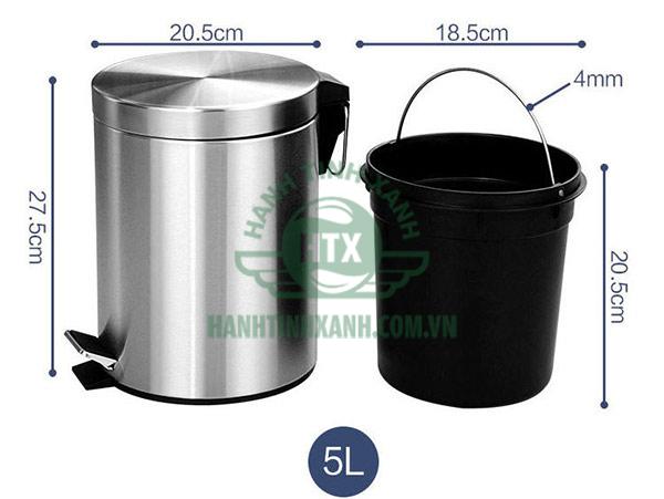Kích thước thùng rác inox 5l