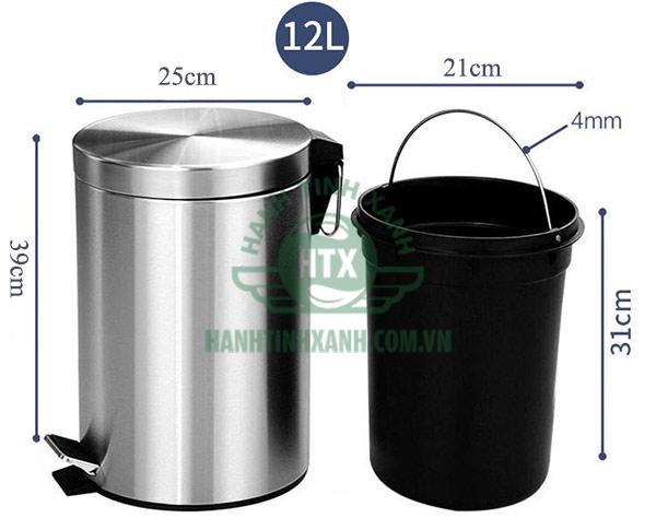 Kích thước thùng rác inox 12l