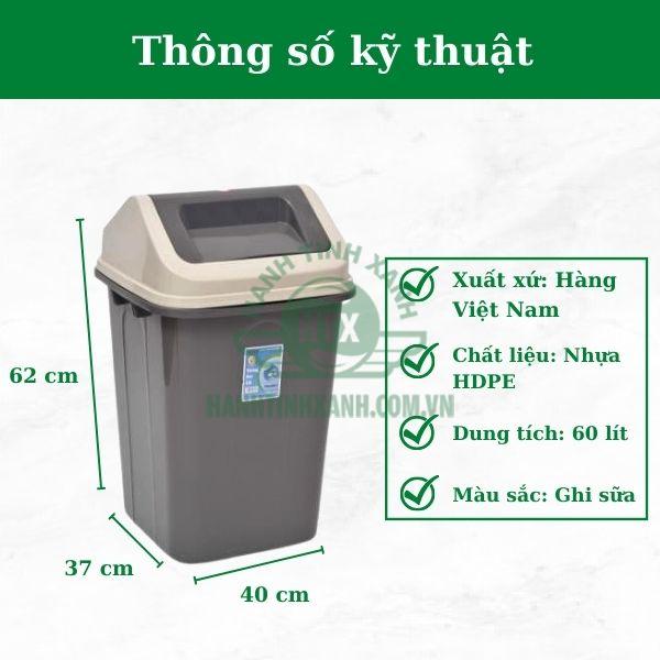 Thông số kỹ thuật thùng rác có nắp đậy 60l