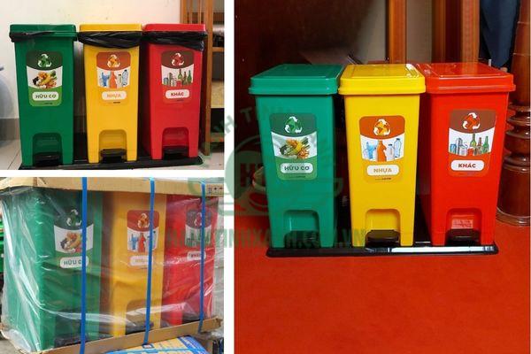 Hình ảnh thực tế thùng rác 3 màu Eco phân loại rác dễ dàng