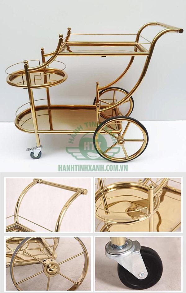 Mẫu xe đẩy inox mạ vàng có tay đẩy bán chạy tại Hành Tinh Xanh