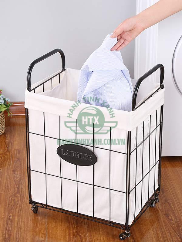 Xe giặt ủi túi vải phần khung kim loại cỡ nhỏ - xe đẩy giặt là hợp với homestay