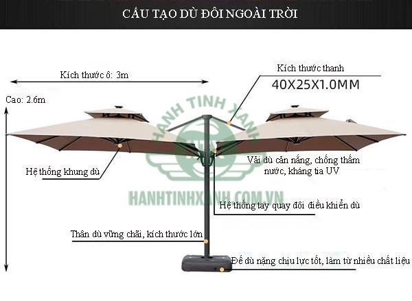 Ô che nắng 2 đỉnh nhiều chi tiết nên giá thành cao