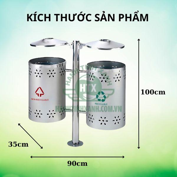 Chi tiết kích thước thùng rác inox treo đôi