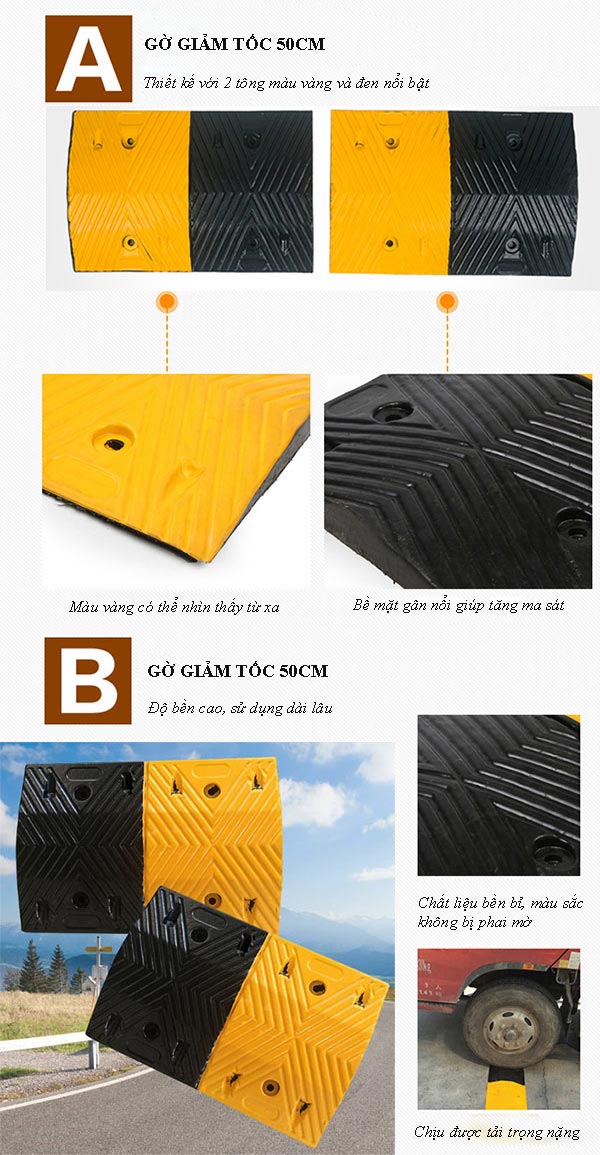 Từ màu sắc đến chất liệu thân gờ giảm tốc 50cm đều đáng khen ngợi