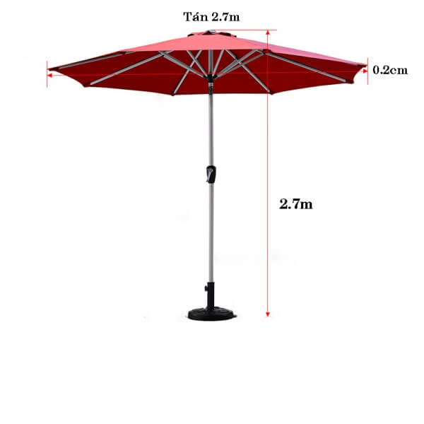 Kích thước dù tròn chính tâm 2.7m