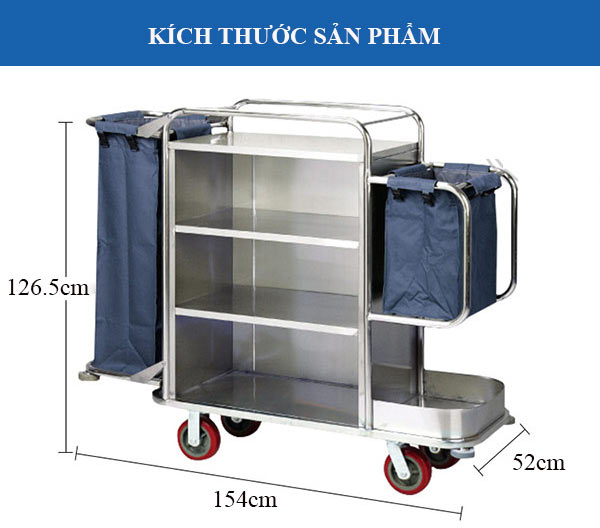 Kích thước xe inox đẩy đồ làm phòng khách sạn