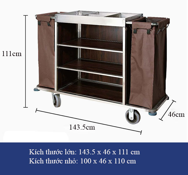 Có 2 kích thước xe đẩy làm vệ sinh buồng phòng cho bạn tham khảo