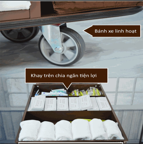 Sản phẩm có ngăn đựng đồ tiện dụng và bánh xe linh hoạt