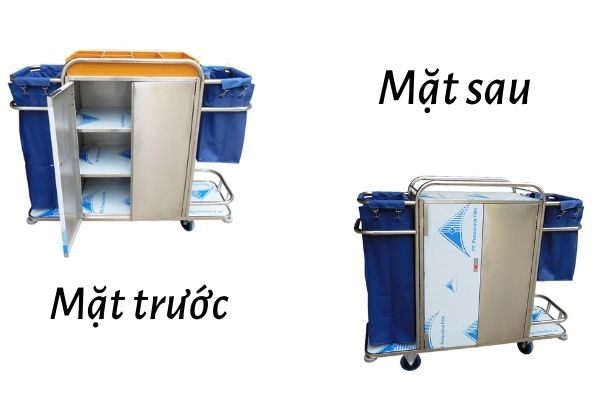 Hình ảnh mặt trước và mặt sau của xe trolley khách sạn