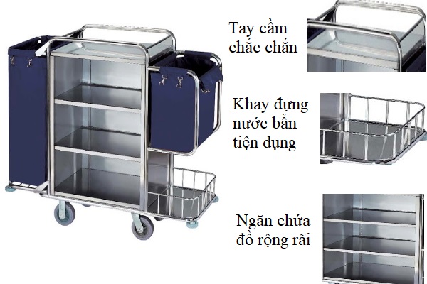 Xe có thiết kế rất tiện dụng giúp việc dọn dẹp buồng phòng dễ dàng hơn Xe có thiết kế rất tiện dụng giúp việc dọn dẹp buồng phòng dễ dàng hơn