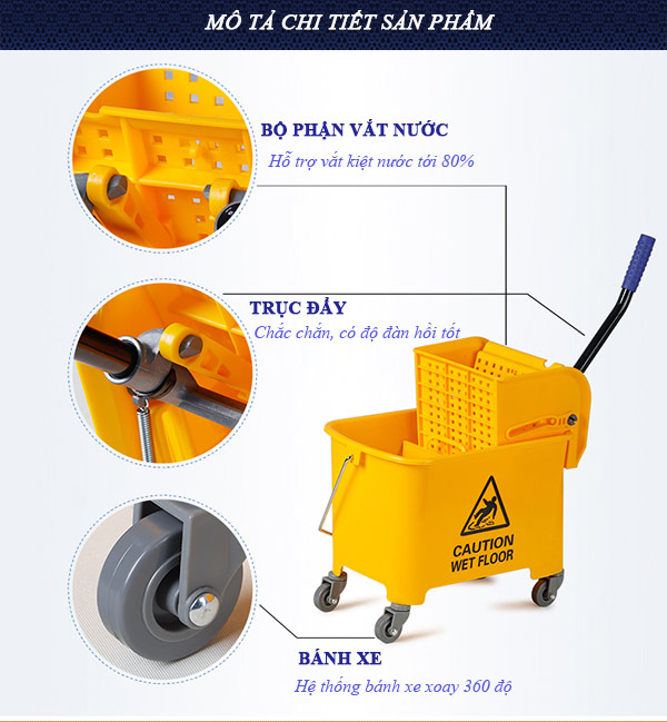 Chi tiết cấu tạo xe đẩy vắt nước sàn nhà