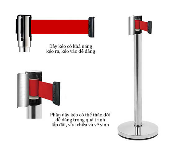 Cột chắn inox dây đỏ 3m cao cấp