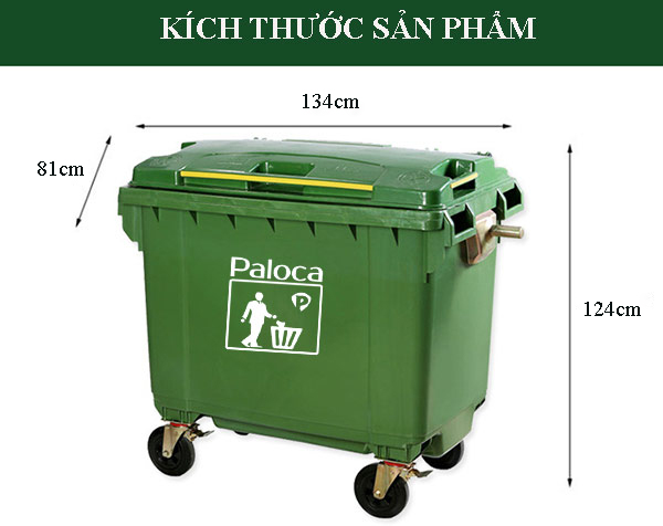 Chi tiết kích thước thùng rác 660 lít