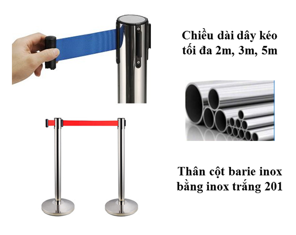 Cột chắn inox dây kéo chất lượng cao