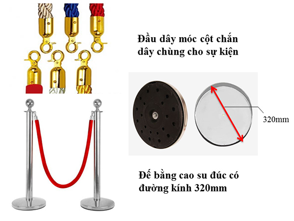 Cột chắn inox dây chùng cho sự kiện