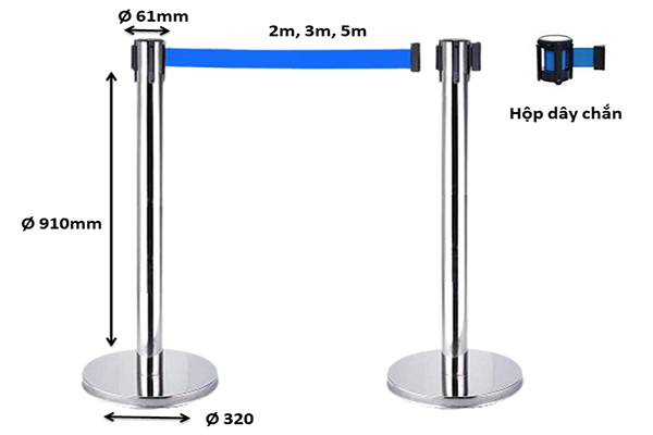 Mẫu cột chắn inox dây kéo căng cho sân bay