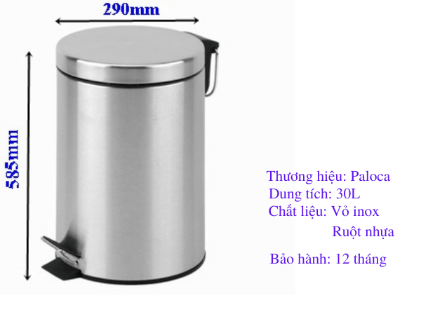 (Thông số kỹ thuật thùng rác inox 30 lít)