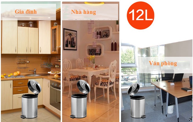 Thùng rác inox đạp chân 12 lít