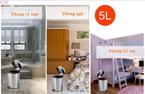 Thùng rác inox 5L thích hợp sử dụng trong mọi không gian