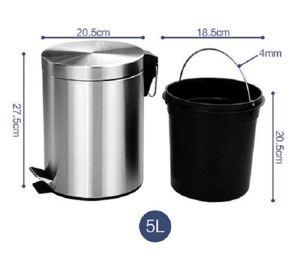 Kích thước thùng rác inox 5l