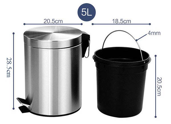 Kích thước thùng rác inox đạp chân 5L
