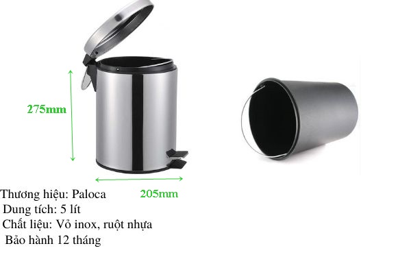 Thông số kỹ thuật của thùng rác đạp chân 5l