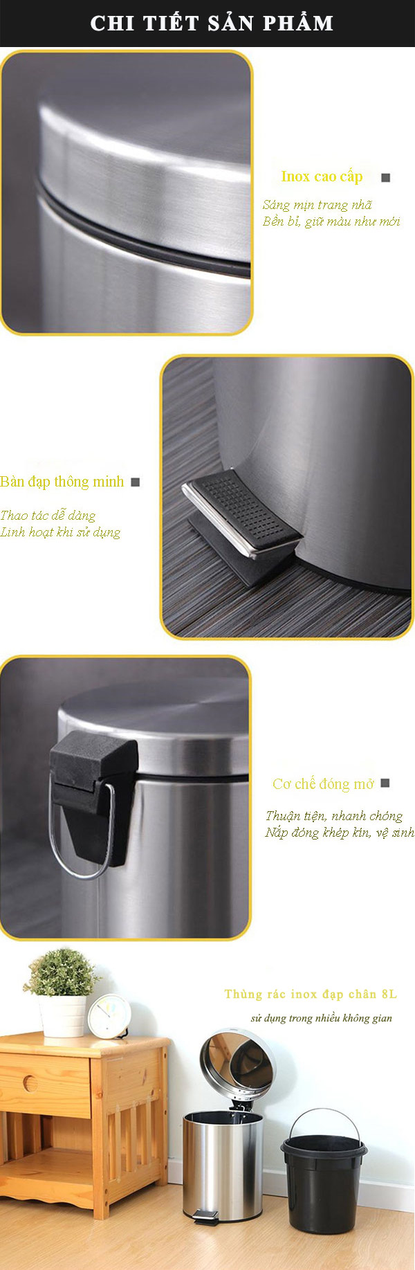 Đặc điểm từng bộ phận cấu thành thùng rác