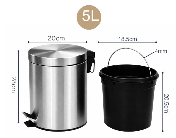 Kích thước thùng rác đạp chân 5L bằng inox