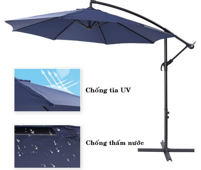 Vải ô được làm từ chất liệu Polyester chống tia UV và chống thấm tốt