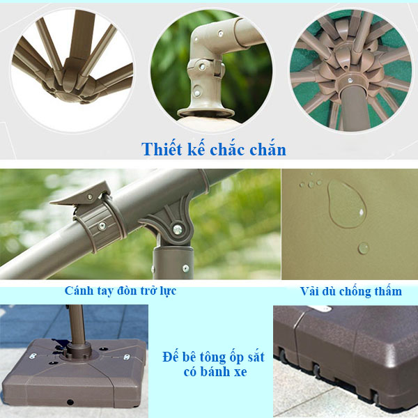 Chi tiết thiết kế của dù vuông lệch tâm