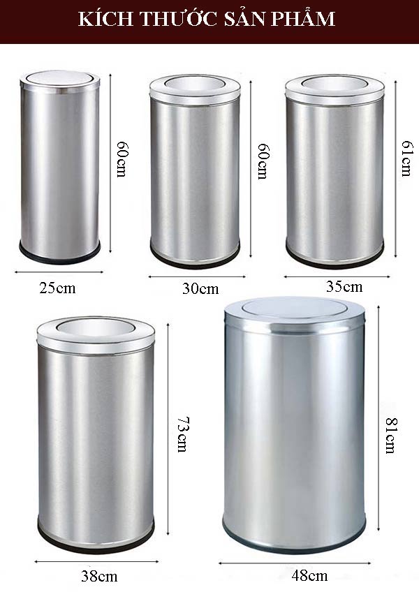 Kích thước mẫu thùng rác inox nắp bập bênh