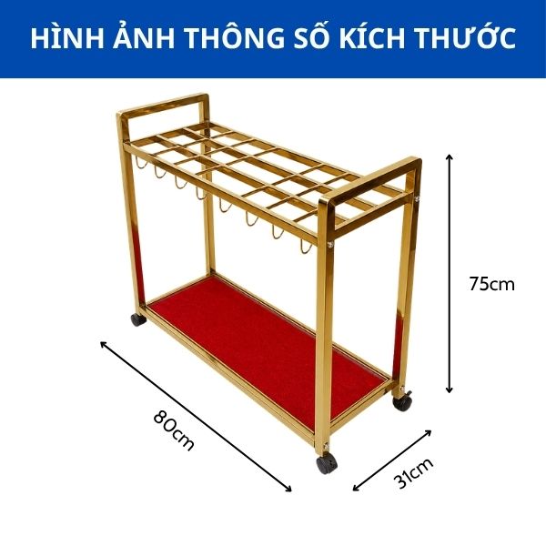 Kích thước giá treo dù 24 đầu cắm bằng inox mạ vàng