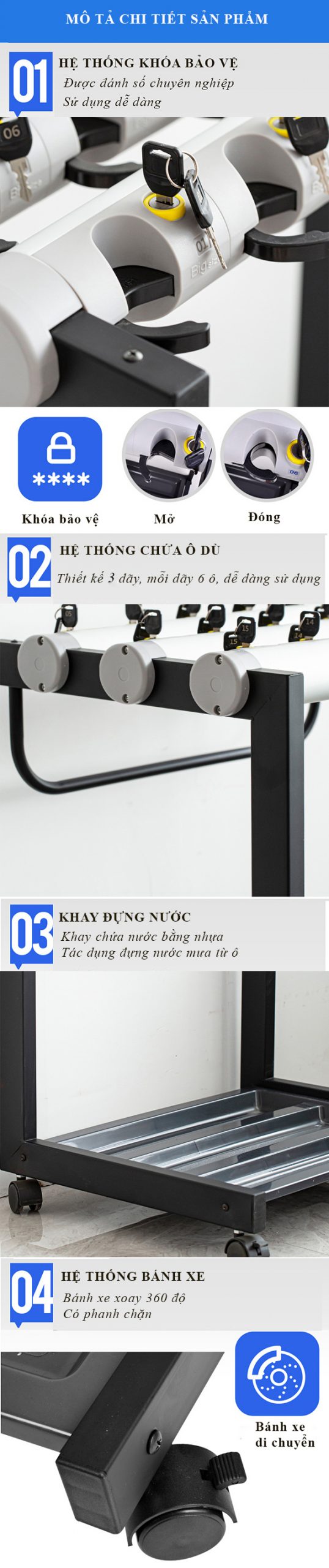 Chi tiết giá treo ô đa năng dùng trong khách sạn