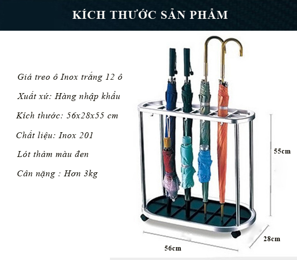 Kích thước kệ để ô dù