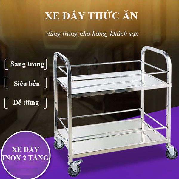 Mẫu xe đẩy 2 tầng có chặn làm từ inox