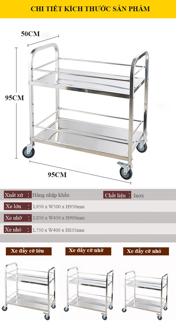 Thông số kích thước xe đẩy thức ăn trong nhà hàng