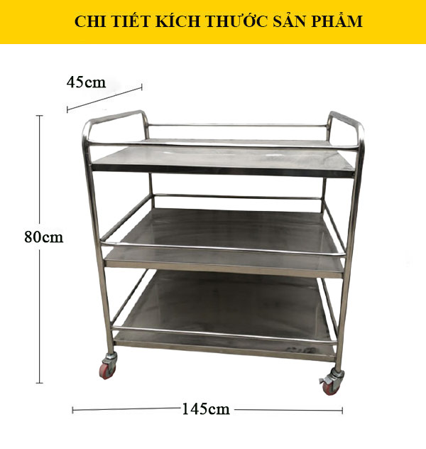 Kích thước mẫu xe đẩy phục vụ bàn bằng inox