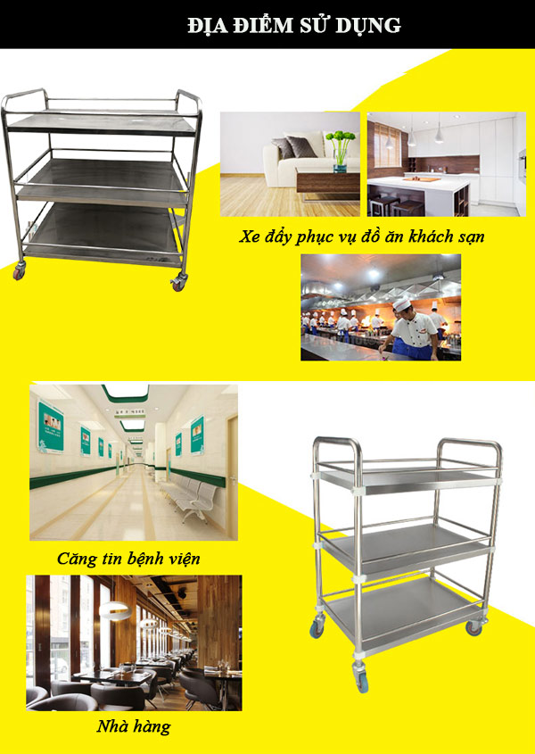 Mẫu xe đẩy thức ăn 3 tầng sử dụng trong nhiều không gian