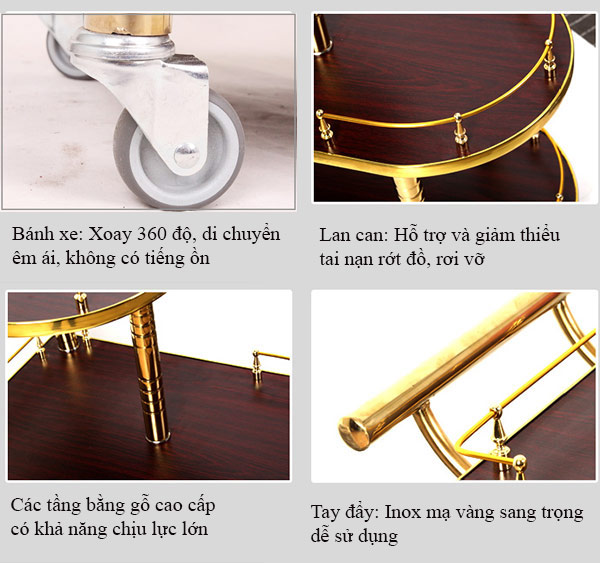 Đặc điểm các chi tiết cấu thành xe đẩy phục vụ rượu