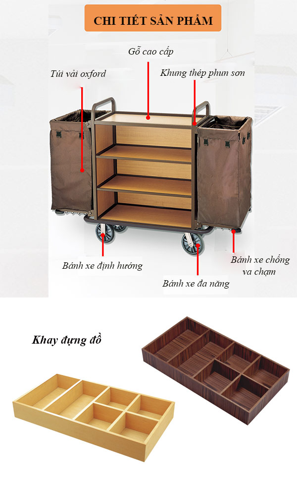 Mô tả chi tiết Xe dọn phòng bằng gỗ Đặc điểm của sản phẩm xe làm buồng