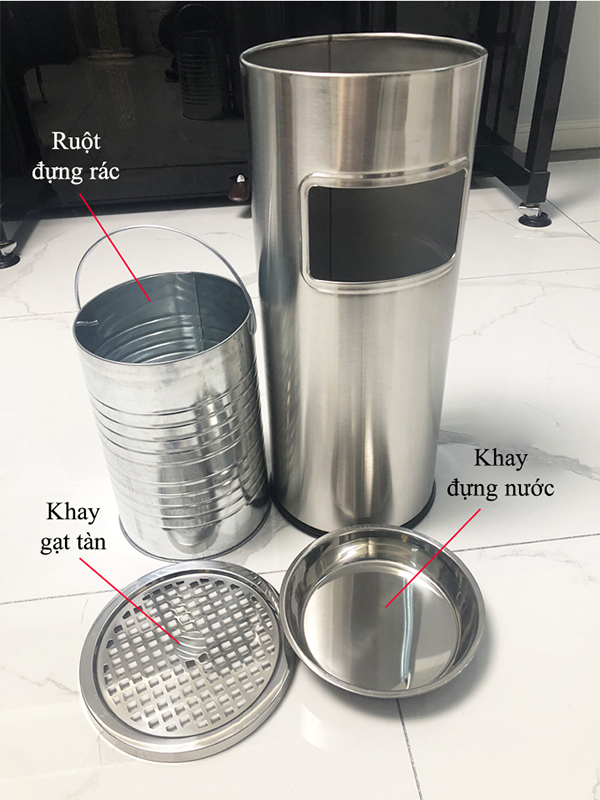 Cấu tạo của thùng rác inox có gạt tàn thuốc lá
