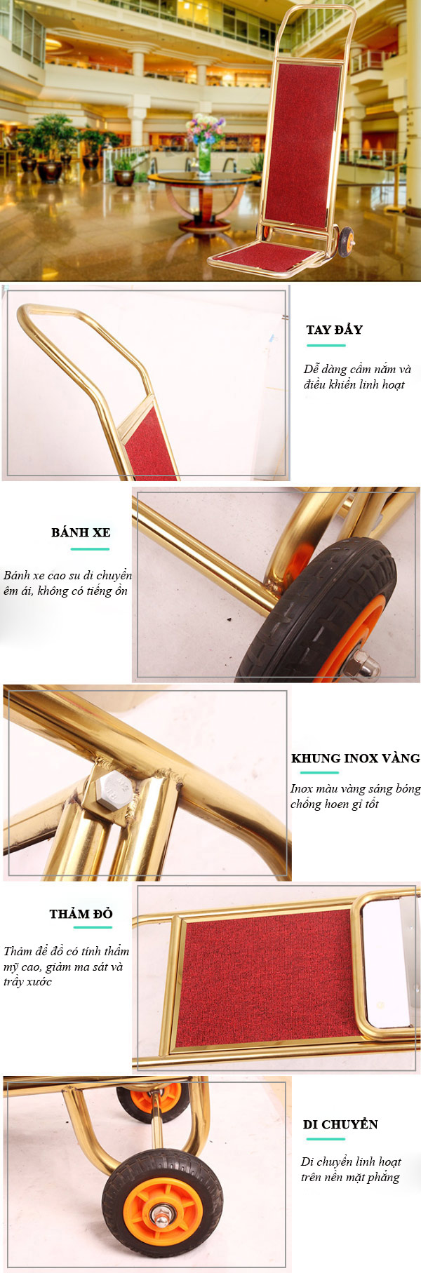 Mô tả đặc điểm từng bộ phận của xe vận chuyển vali