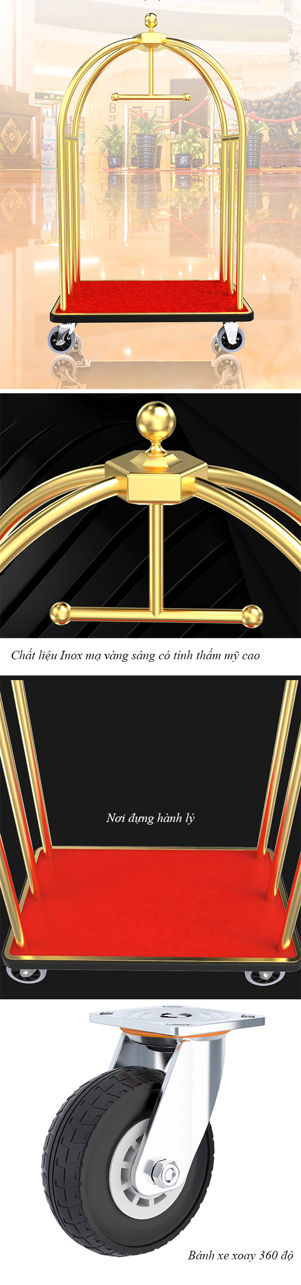 Mô tả các chi tiết cấu thành xe chở vali, đồ dùng