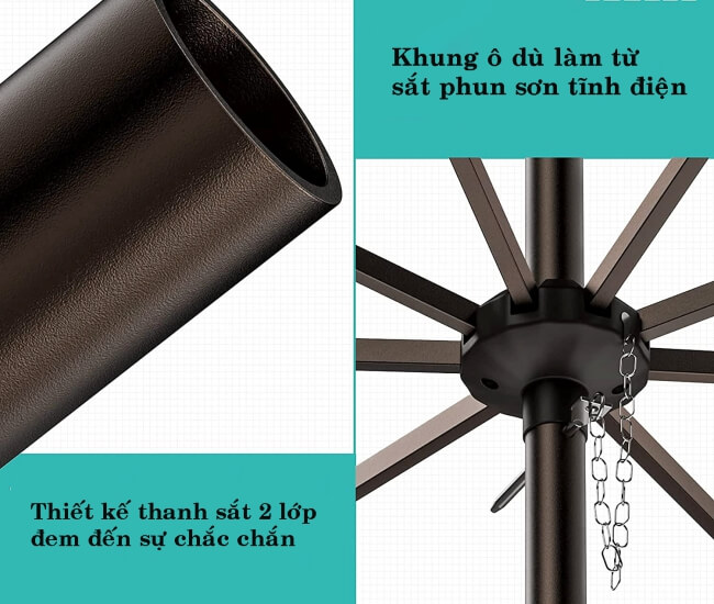Khung ô dù sắt phun sơn tĩnh điện chắc chắn