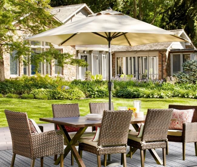 Mẫu dù chính tâm tròn che nắng sân vườn biệt thự ấn tượng