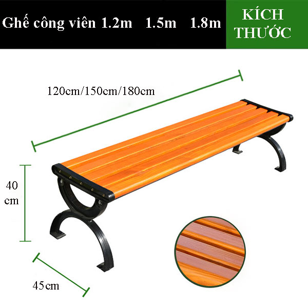 Kích thước ghế băng công viên không tựa